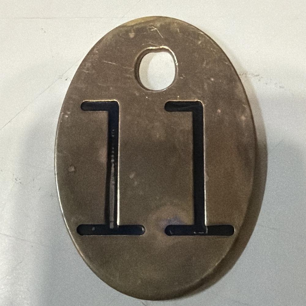 Vintage Brass Cow Number Tag Dairy Farm Cattle Marker 11 Double Sided Original